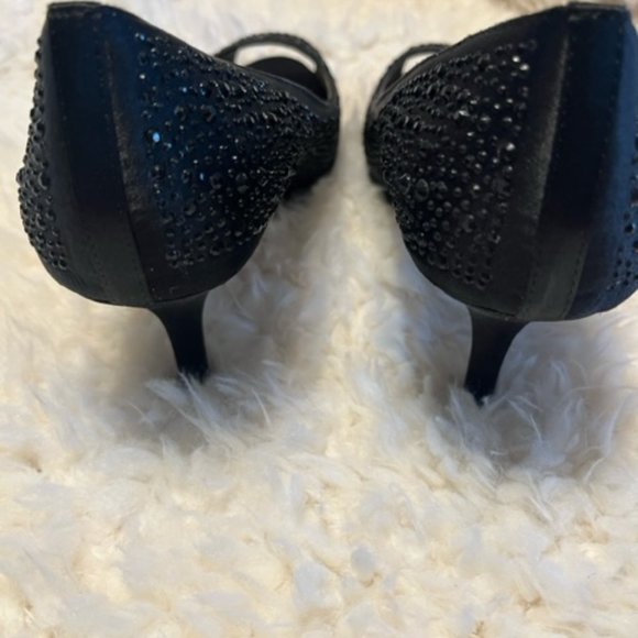 Adrienne Vittadini Pippi Rhinestone Peep Toe Black Platform Heels, size 7 1/2 - Picture 4 of 7